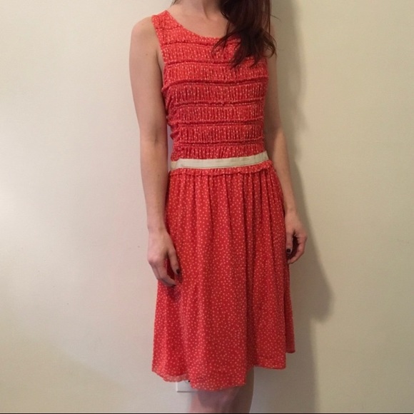 Postage Stamp Anthro Red Polka Dot Mesh Dress - Picture 2 of 5